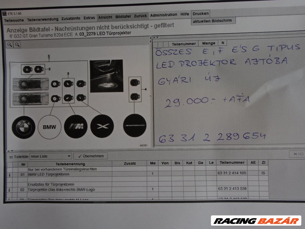 [GYÁRI ÚJ] BMW LED projektor ajtóba (Összes E . F és G típushoz) 3. kép